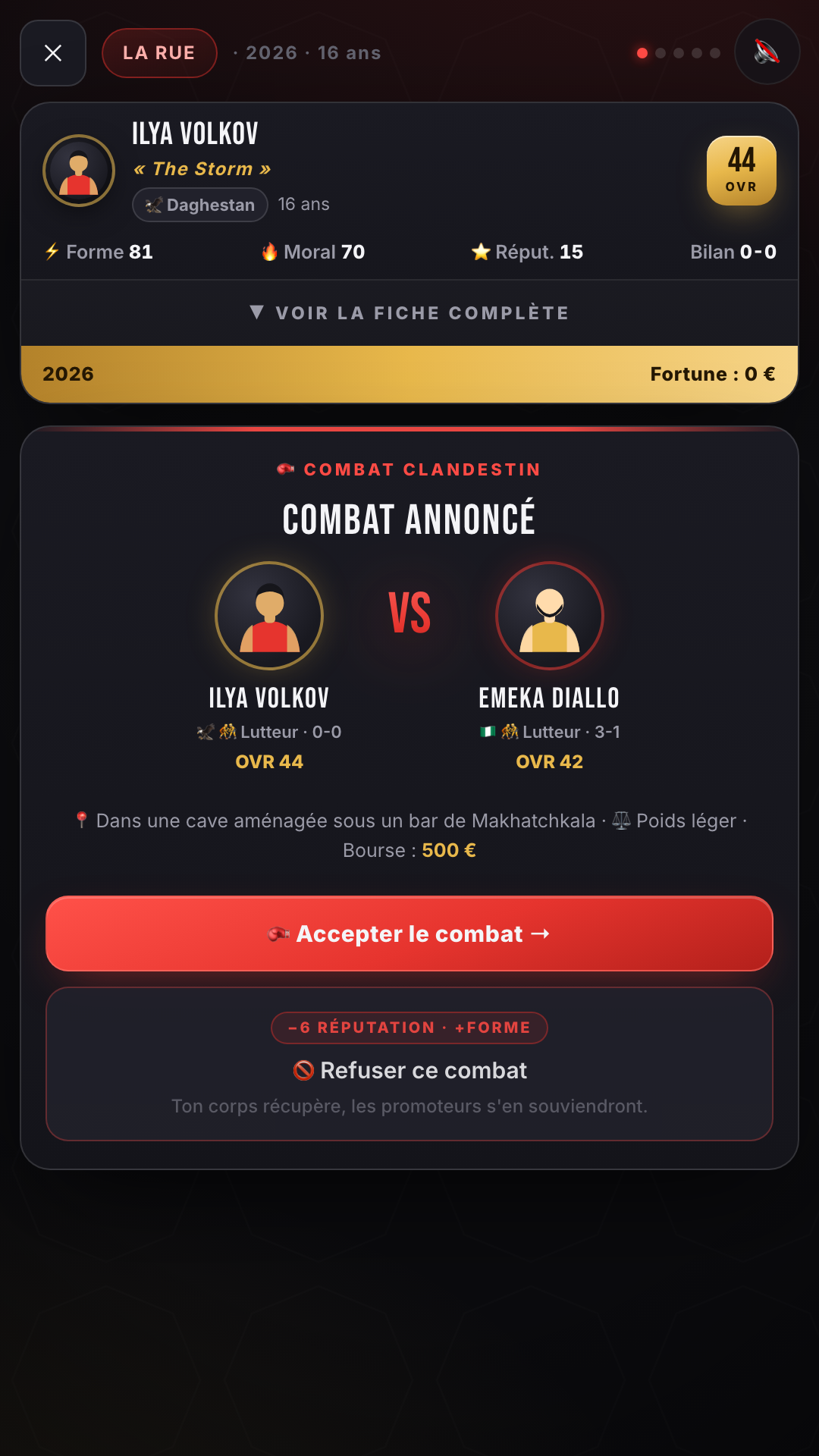 Combat annoncé